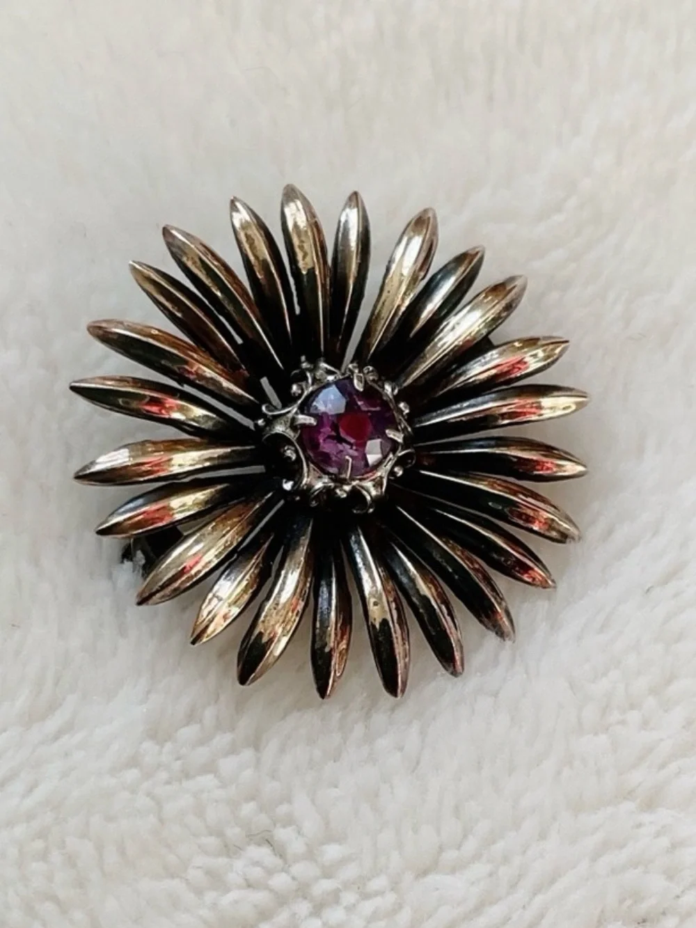 Vintage Symmetalic Sterling 14K Amethyst Starburst Brooch
